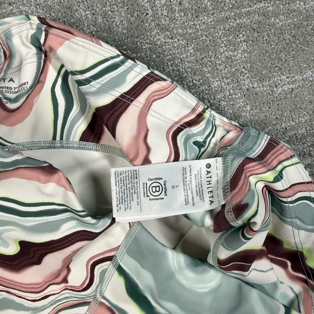Athleta Multicolor Marble-Print Athletic Shorts - Pink, Green, Gray - Picture 3 of 7
